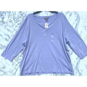 Style & Co. Women’s 3/4 Sleeve Henley Top 3X Moonlit Iris Purple  Cotton
